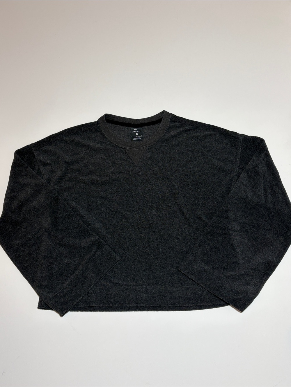 Nike Dri-FIT Terry Cloth Cropped Top Wide Sleeve Gray Small